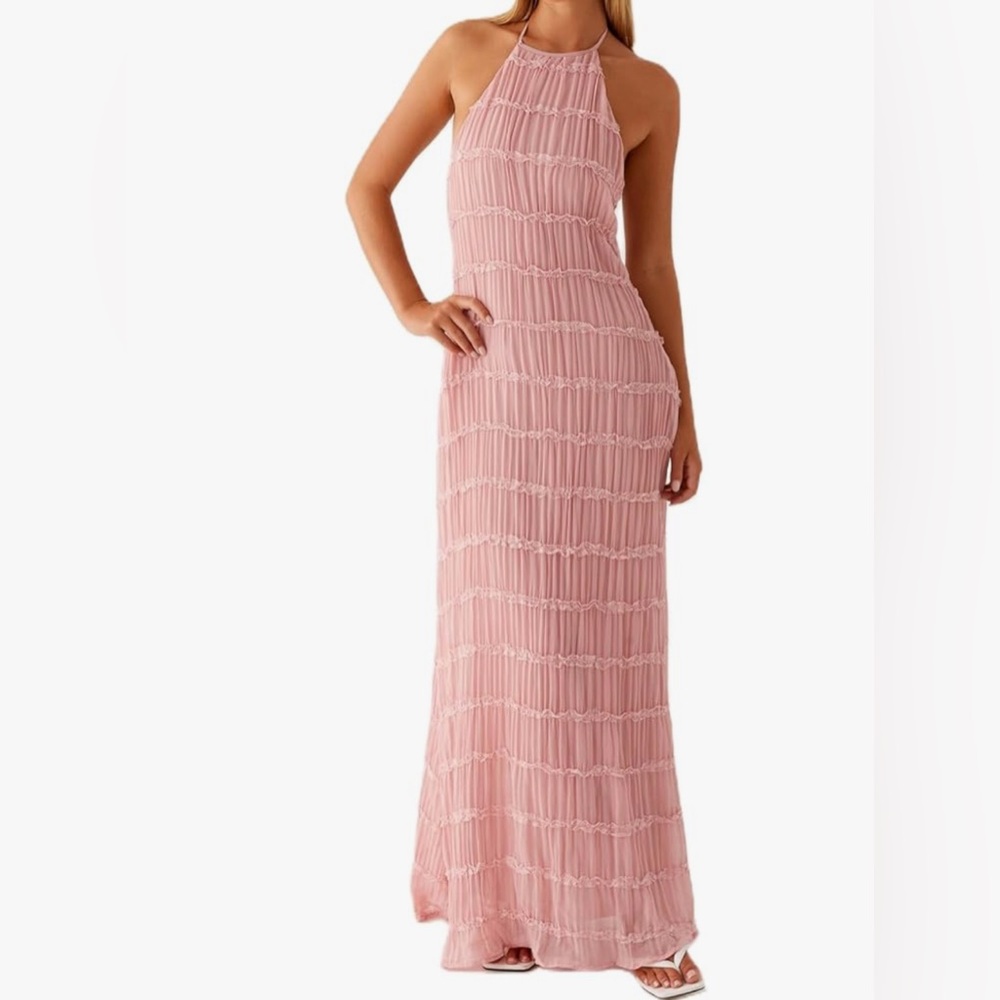Chic Pink Halter Maxi Dress